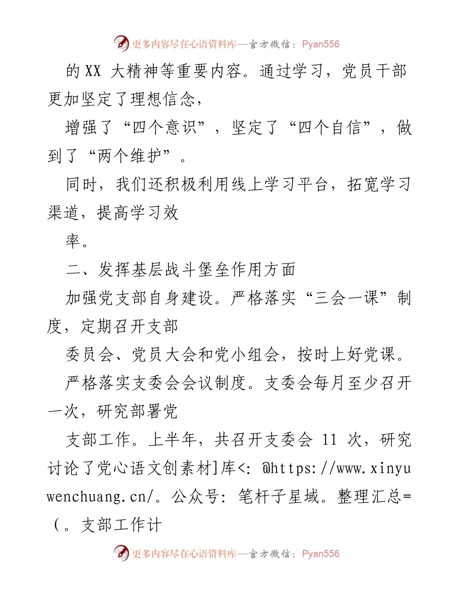 [工作总结] 党支部 - 上半年工作总结与下半年工作打算_1.docx_第2页