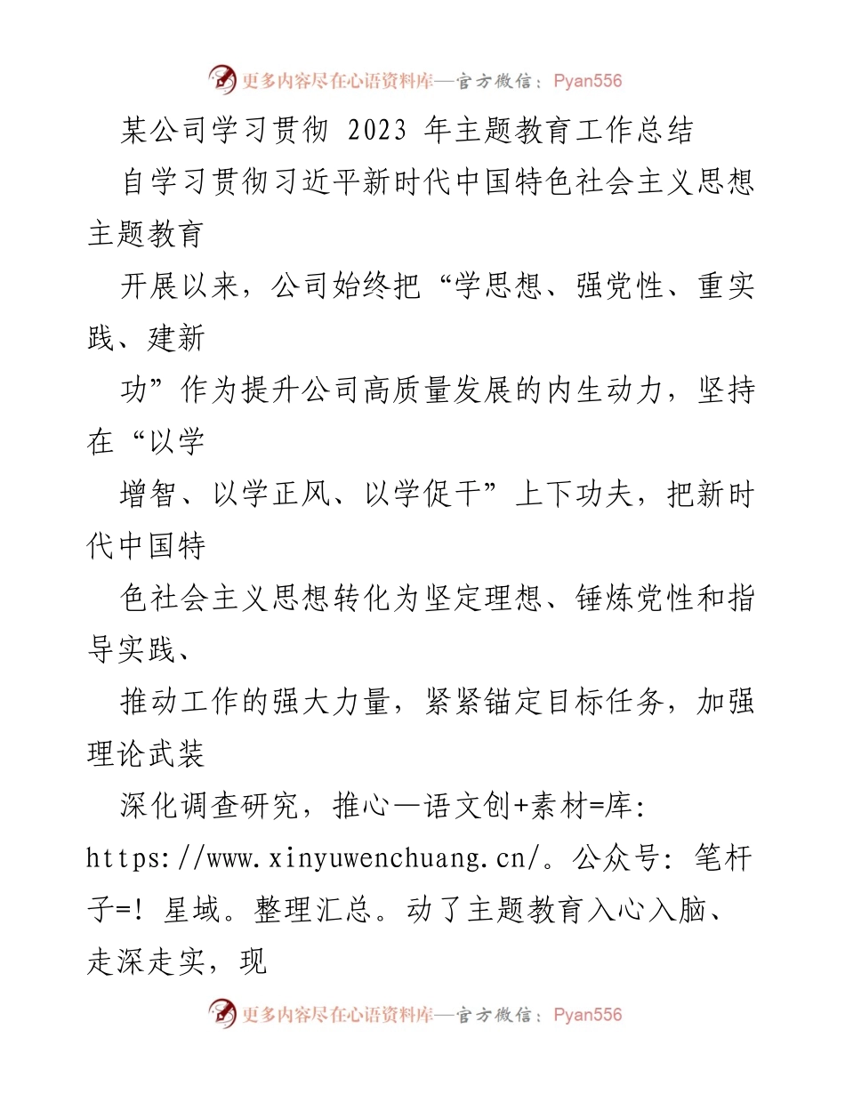 [工作总结] 公司主题教育 - 2023年主题教育工作总结与实践成效.docx_第1页