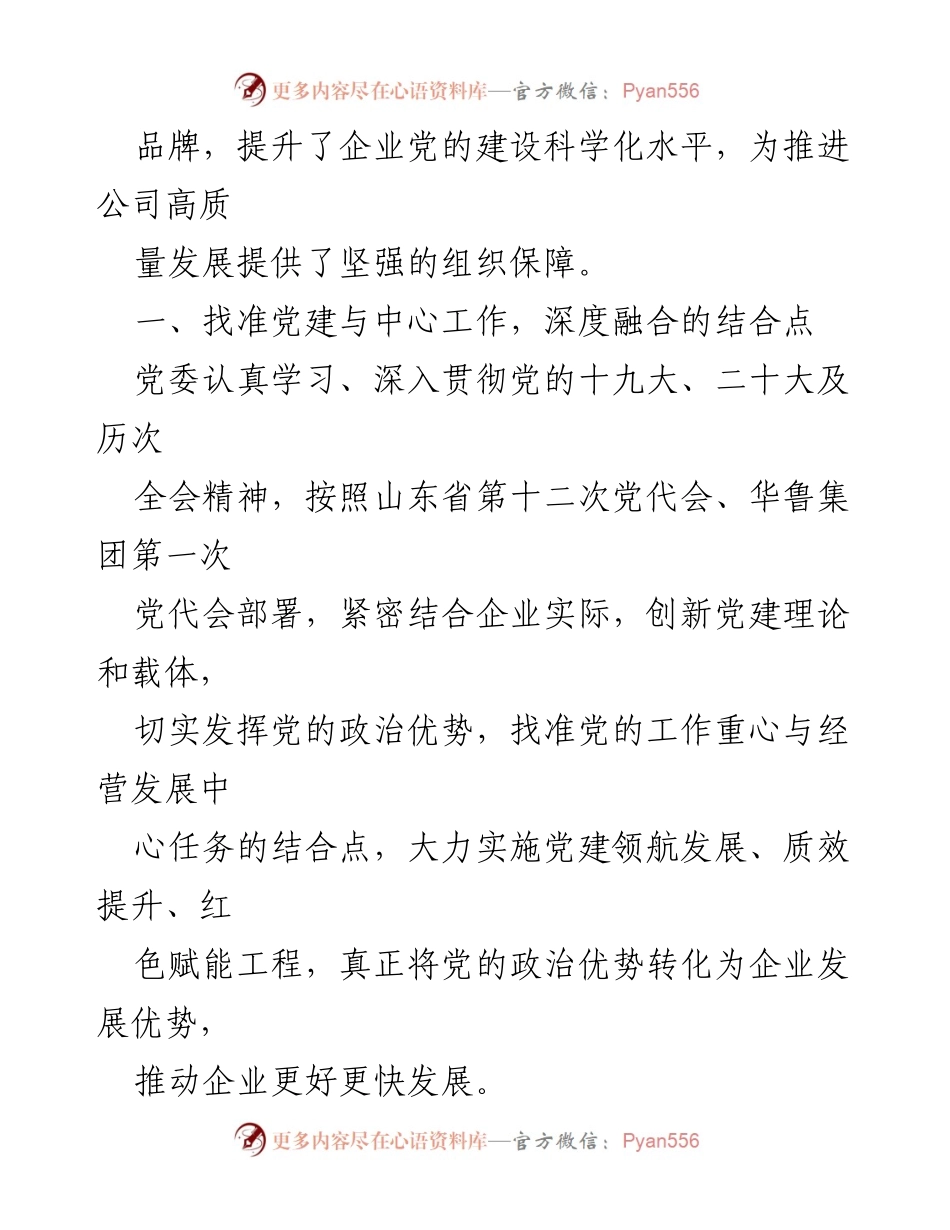 [工作总结] 党建经验交流会 - 深度融合党建与企业发展，打造特色品牌.docx_第2页