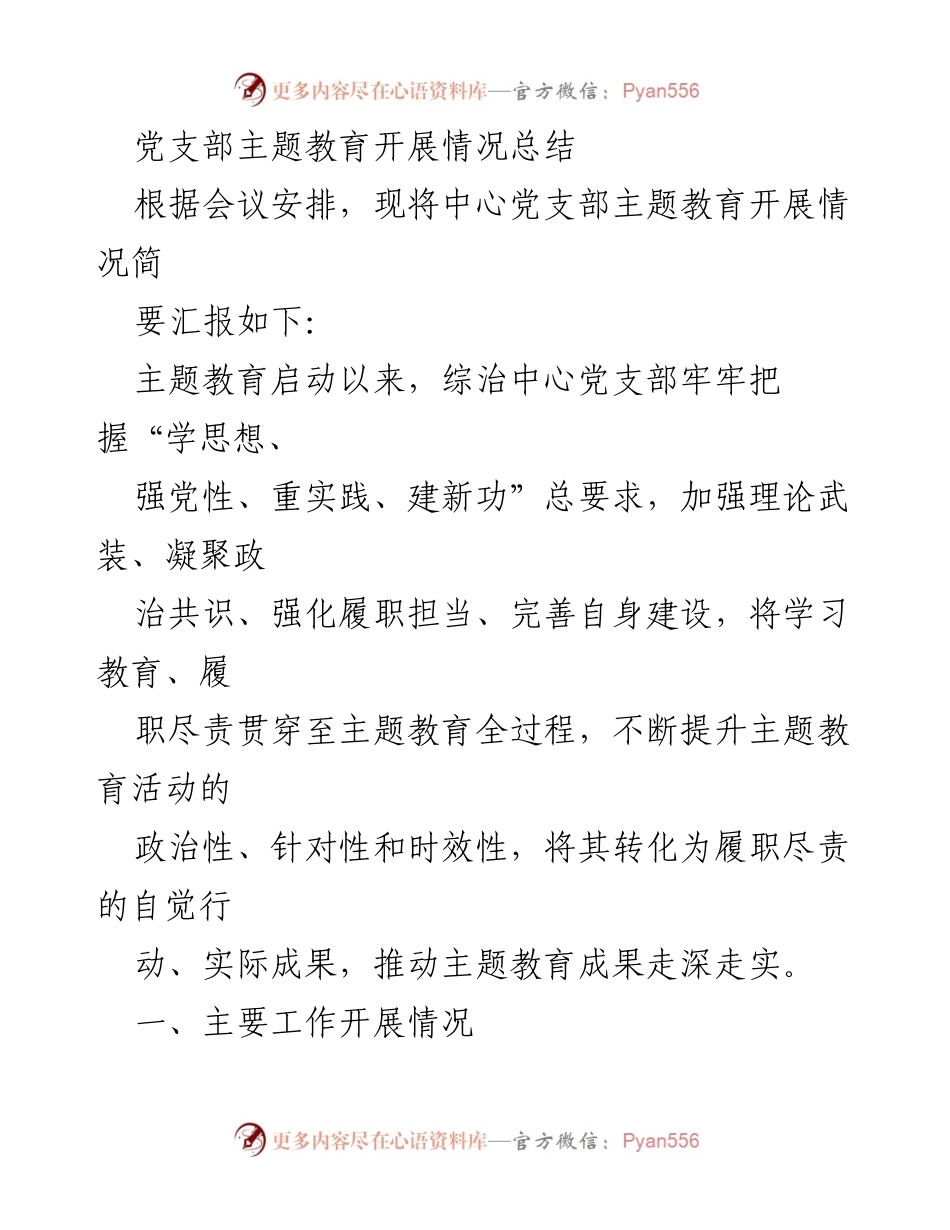 [工作总结] 党支部主题教育 - 党支部主题教育开展情况总结_1.docx_第1页