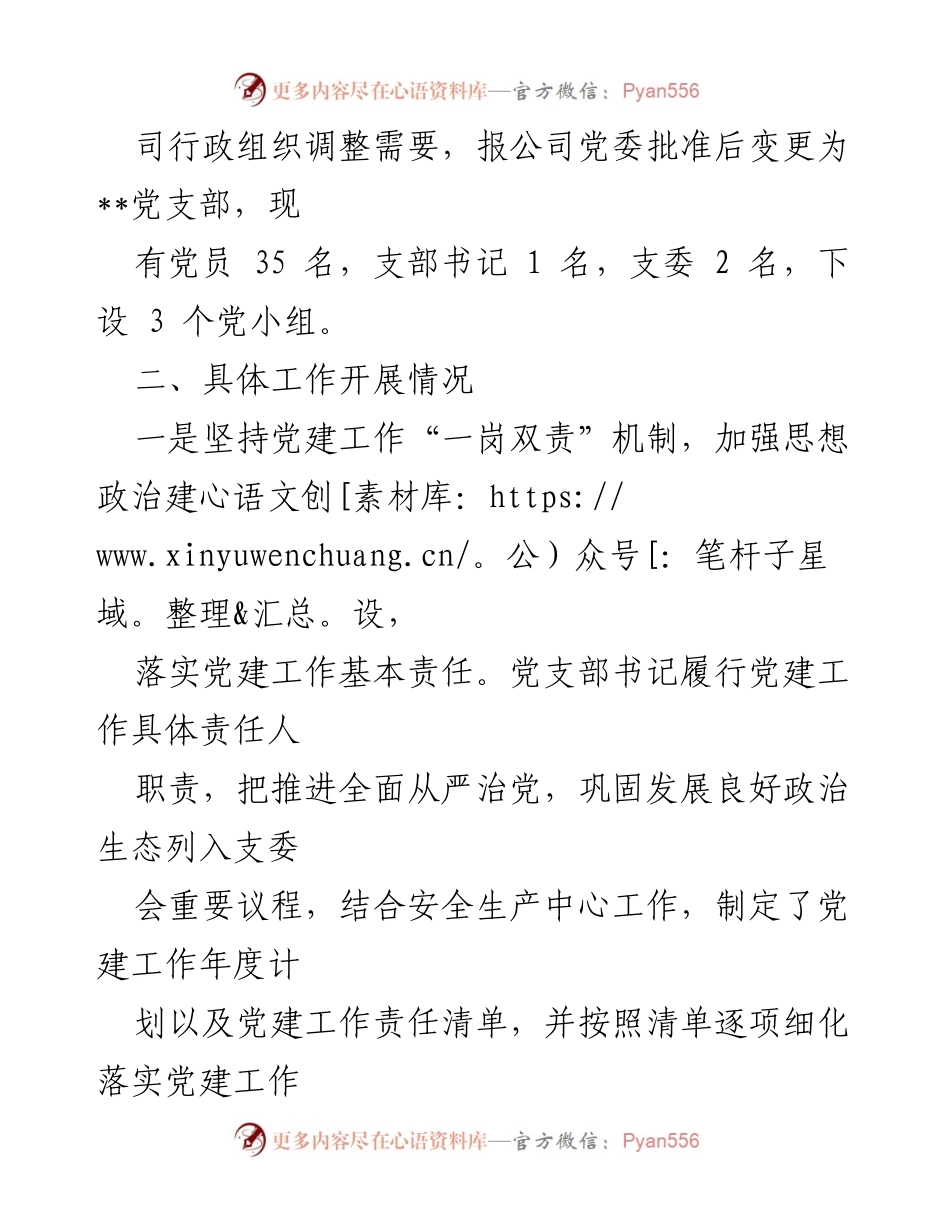 [工作总结] 党支部建设 - 公司党支部标准化建设工作总结.docx_第2页