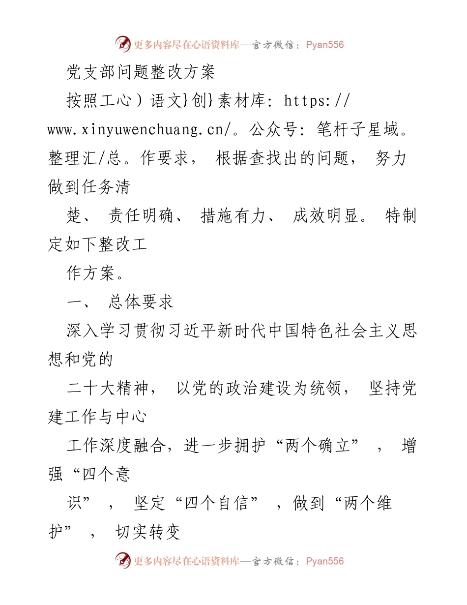 [工作总结] 党支部整改 - 党支部问题整改方案与落实措施.docx_第1页