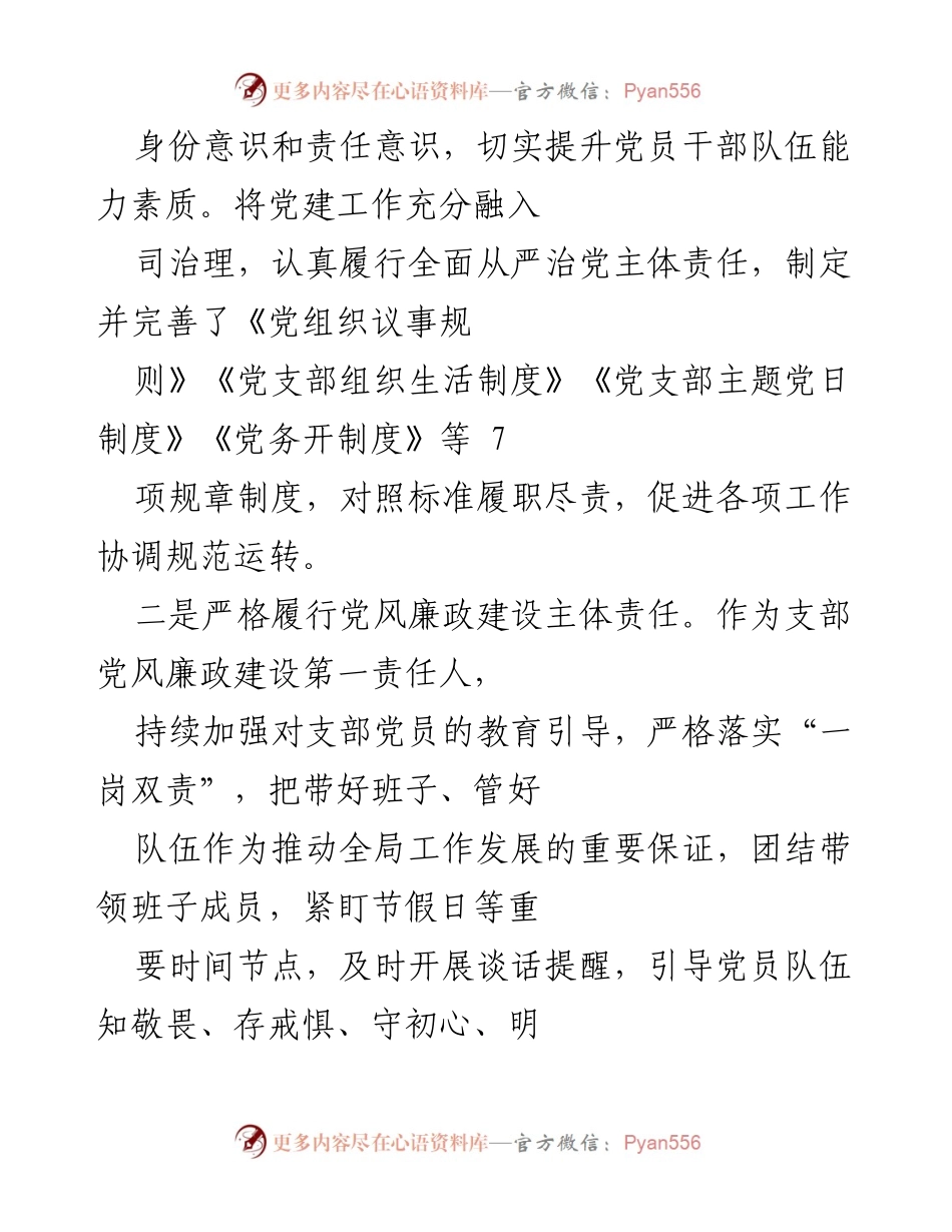 [工作总结] 党支部工作 - 第一党支部书记全面从严治党责任履行情况报告.docx_第2页