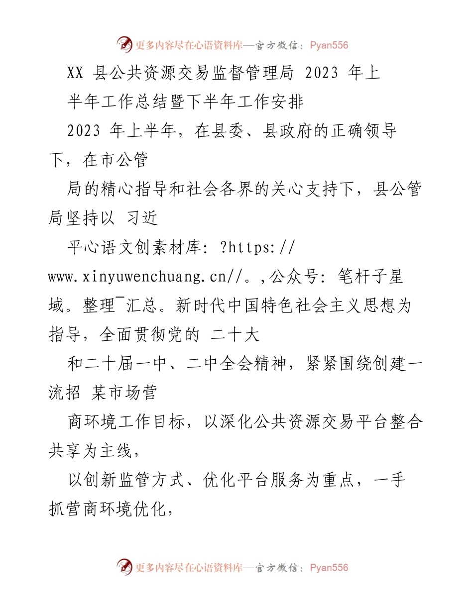 [工作总结] 公共资源交易监督管理局 - 2023年上半年工作总结与下半年工作安排.docx_第1页