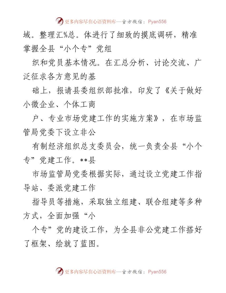 [工作总结] 党建工作推进 - __县市场监管局“小个专”党建工作推进总结__.docx_第2页