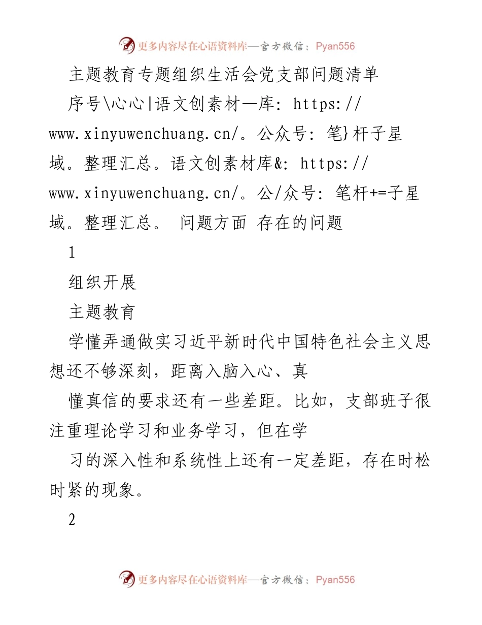 [工作总结] 党支部主题教育 - 党支部问题清单及改进建议.docx_第1页