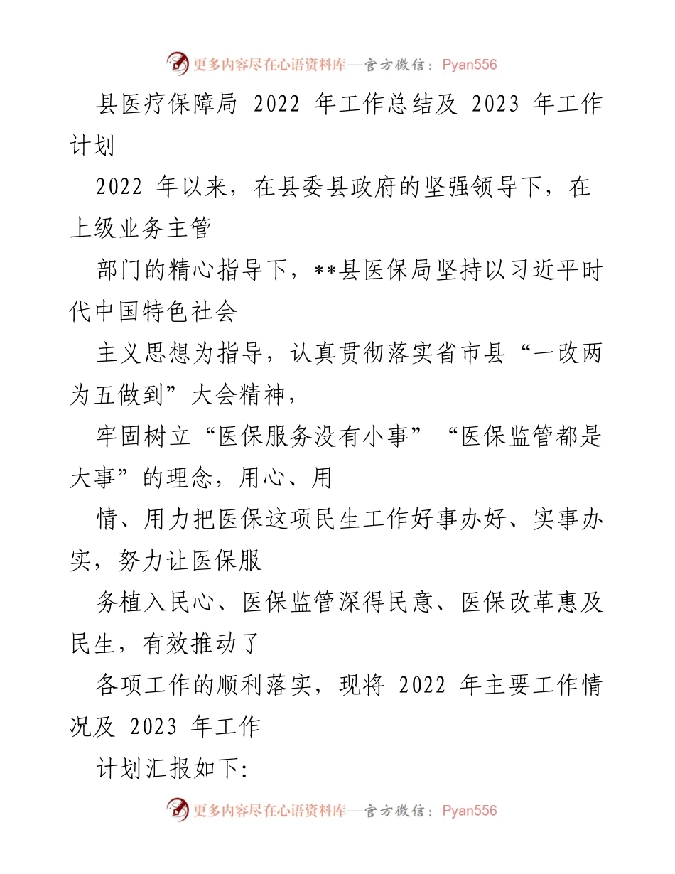 [工作总结] 医疗保障局 - 2022年工作总结及2023年工作计划_1.docx_第1页