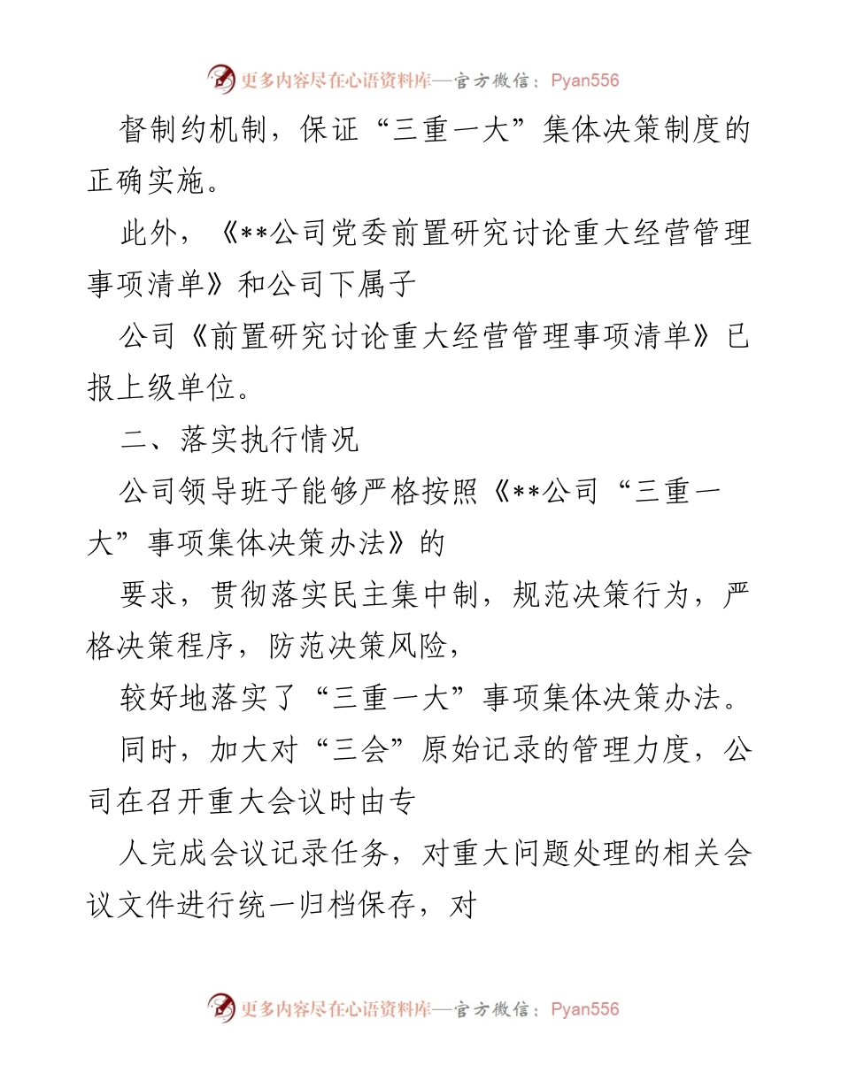 [工作总结] 公司制度建设 - 《三重一大》事项落实情况总结报告.docx_第2页