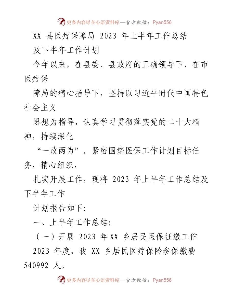 [工作总结] 医疗保障局 - 2023年上半年工作总结及下半年工作计划.docx_第1页