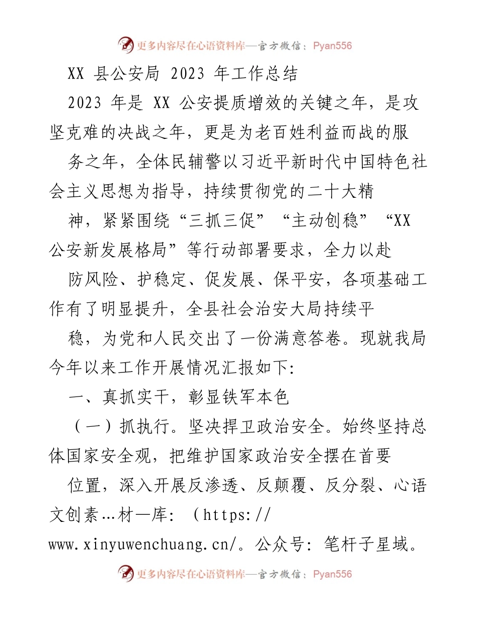 [工作总结] 公安局 - 2023年XX县公安局工作总结报告.docx_第1页