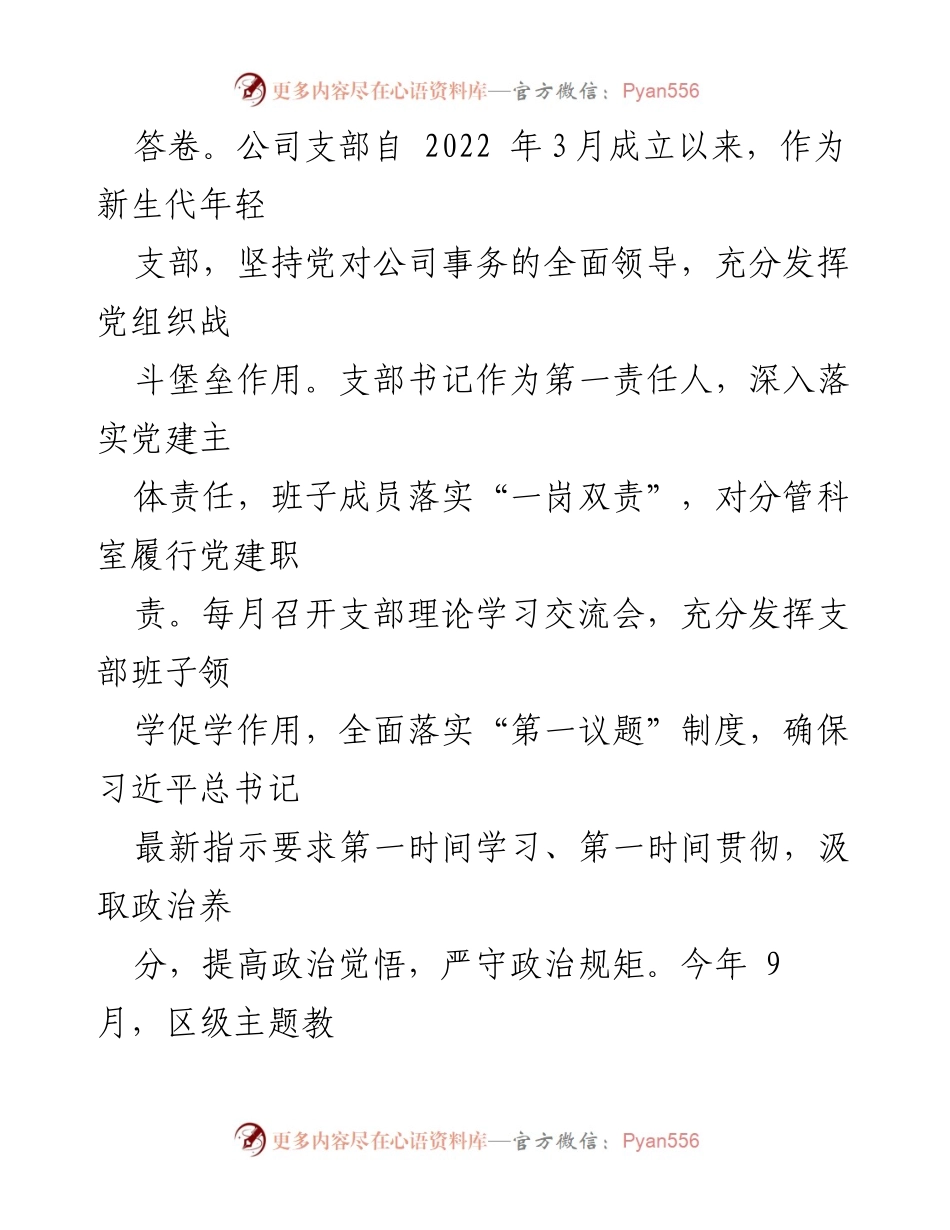 [工作总结] 公司党支部 - 党建引领高质量发展工作总结报告.docx_第2页