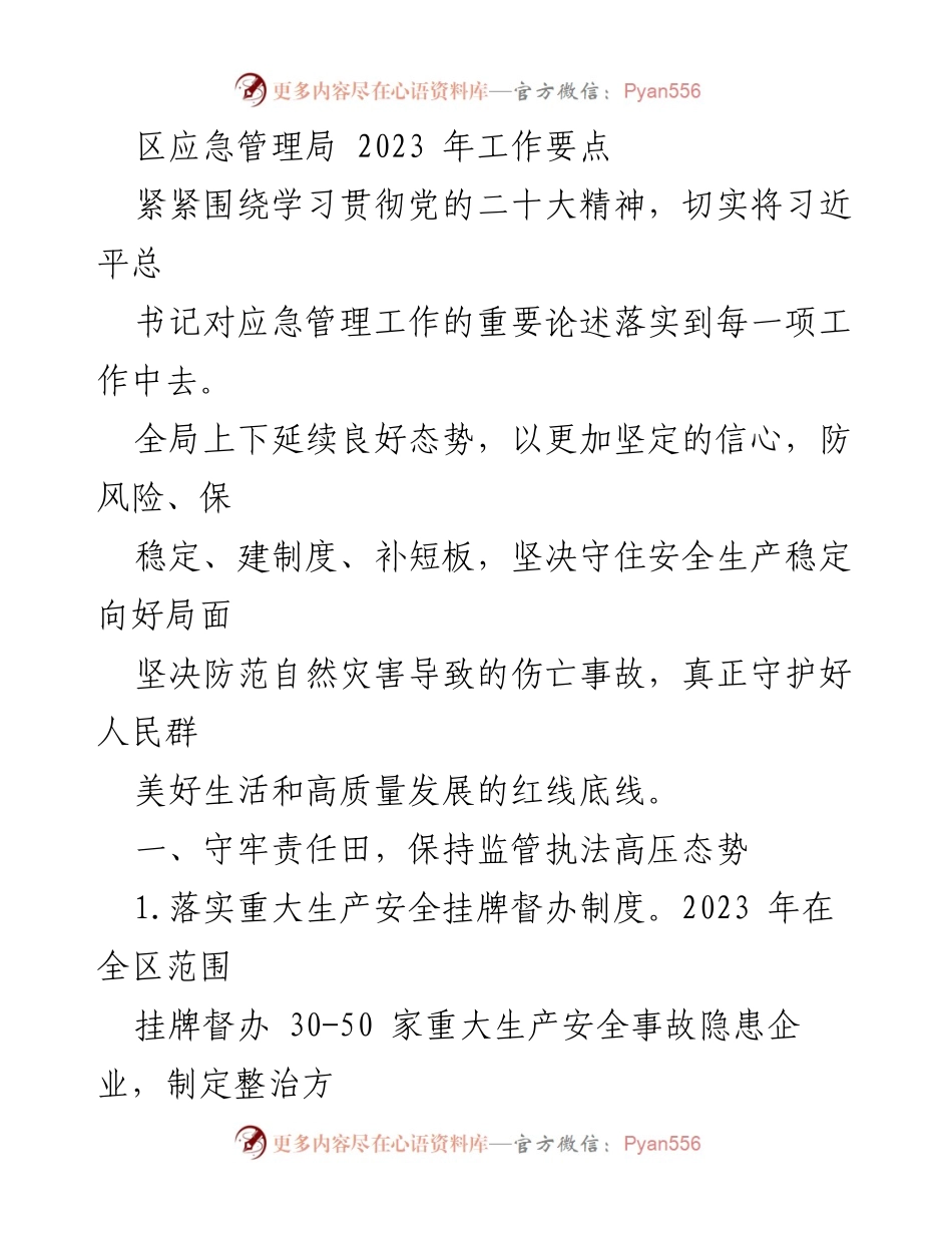 [工作总结] 区应急管理局 - 2023年应急管理工作要点及安全生产措施.docx_第1页