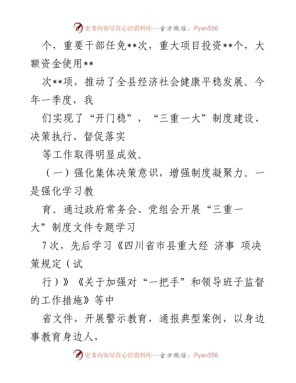 [工作总结] 全县政府 - “三重一大”决策制度落实情况报告.docx_第2页