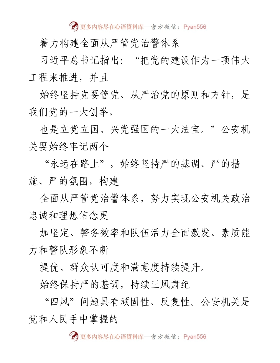 [工作总结] 公安机关 - 构建全面从严管党治警体系的实施与成效.docx_第1页