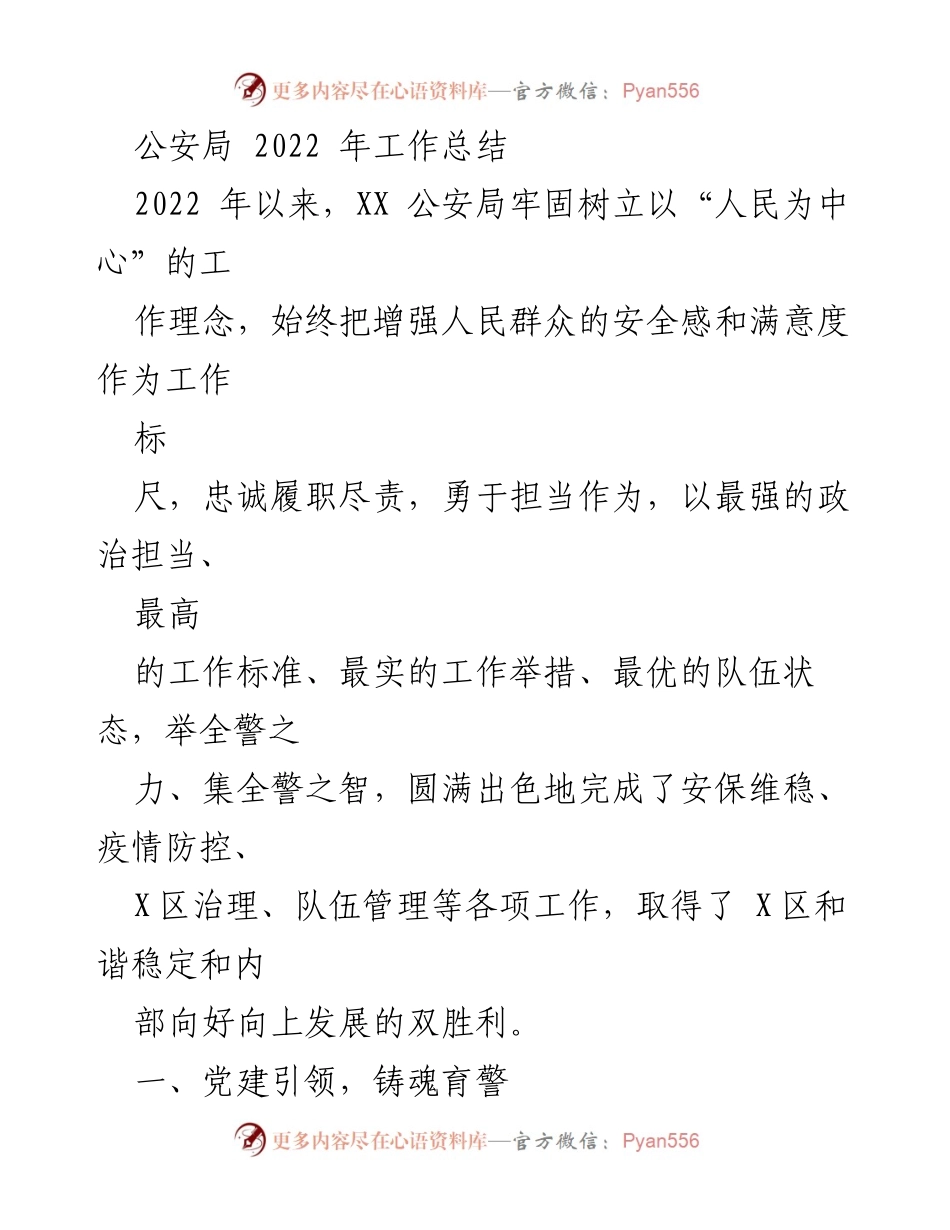 [工作总结] 公安局 - 2022 年公安局工作总结与成就.docx_第1页