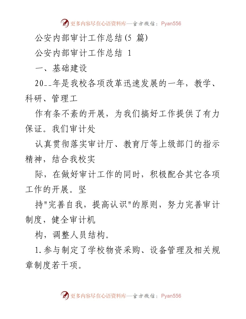 [工作总结] 公安内部审计 - 公安内部审计工作总结与经验分享.docx_第1页