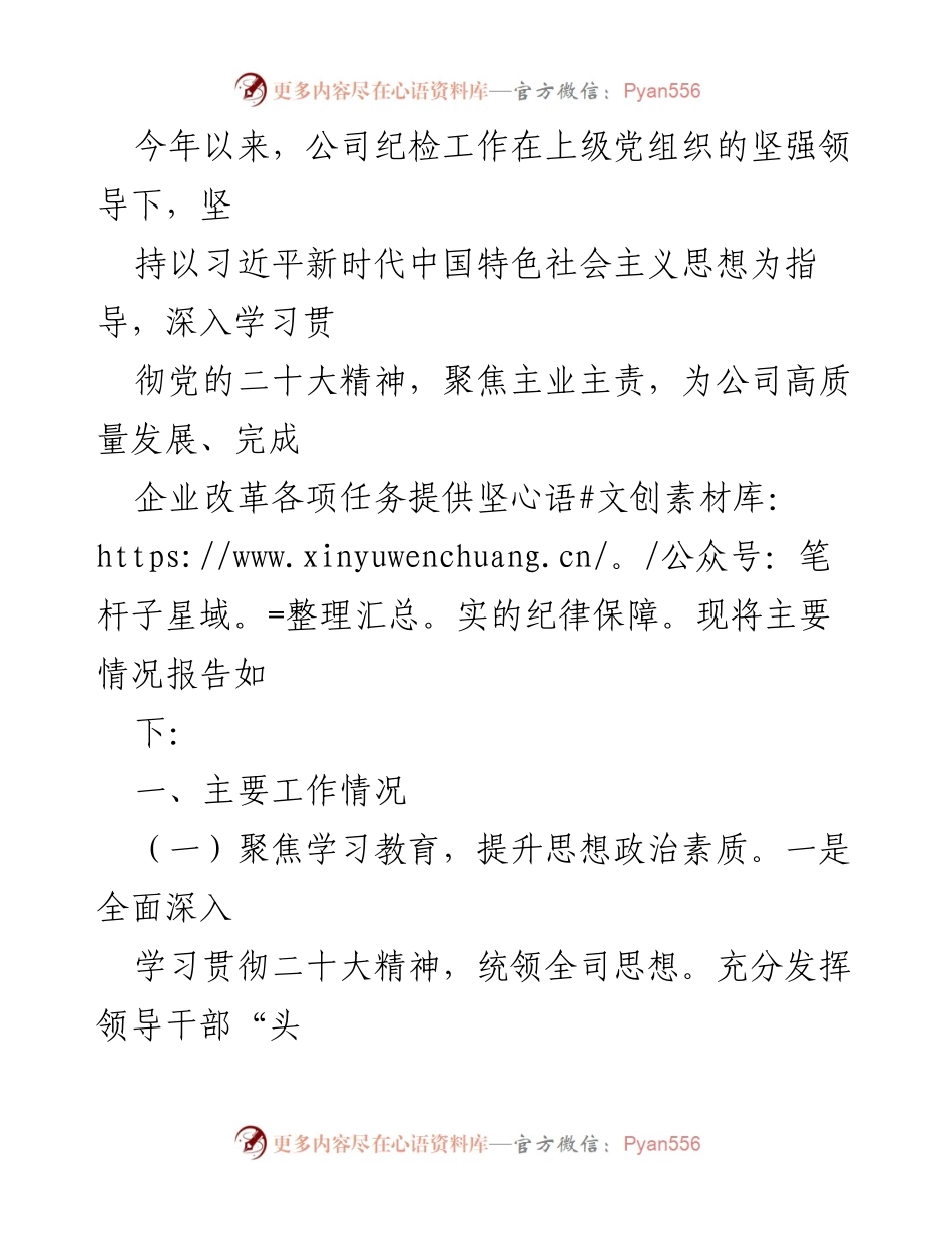 [工作总结] 公司纪检工作 - 2023年度公司纪检工作总结与责任落实报告.docx_第1页