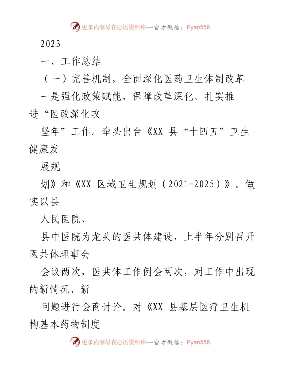 [工作总结] 医药卫生体制改革 - 2023年医药卫生体制改革工作总结.docx_第1页