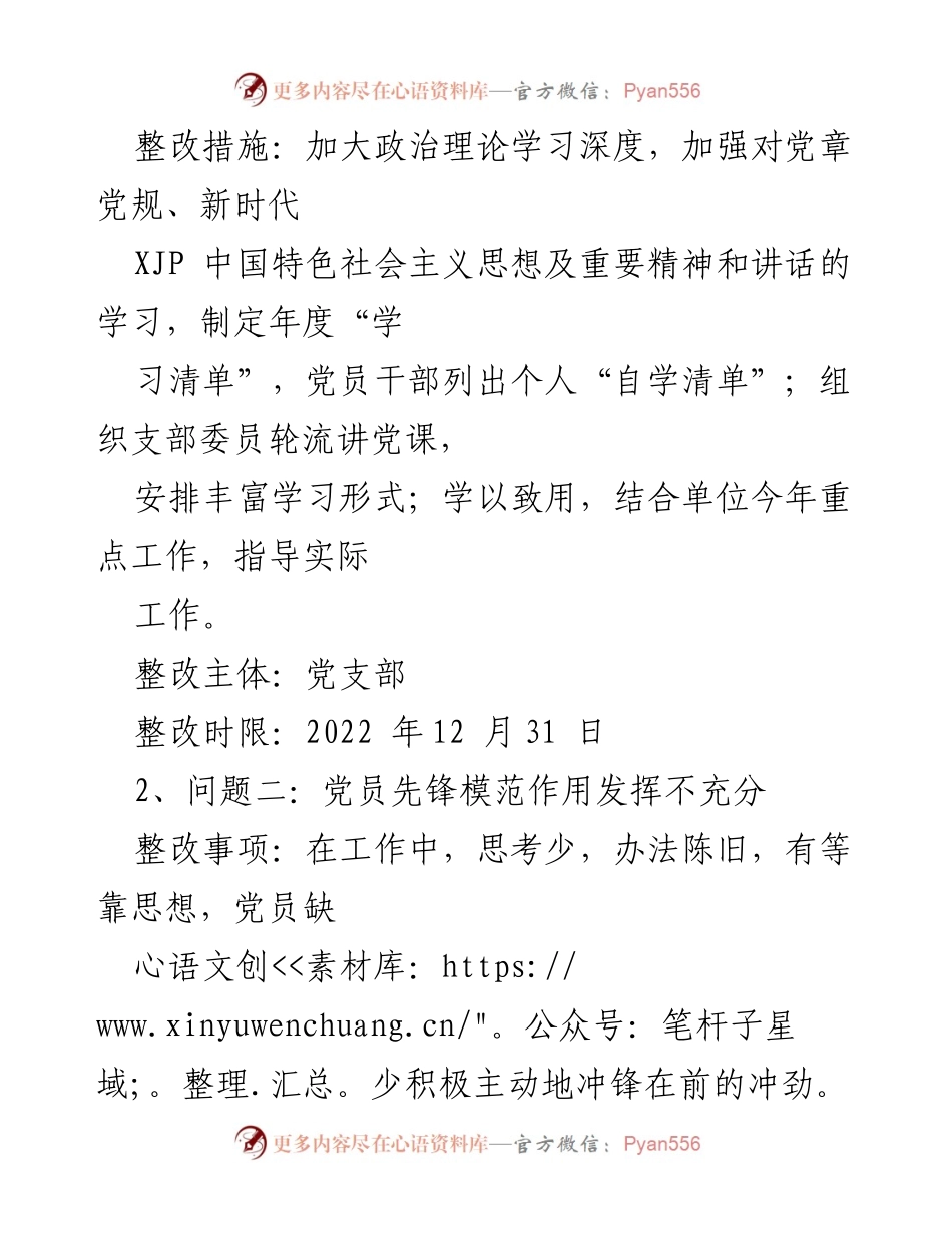 [工作总结] 党支部组织生活会 - 2021年度党支部问题整改清单.docx_第2页