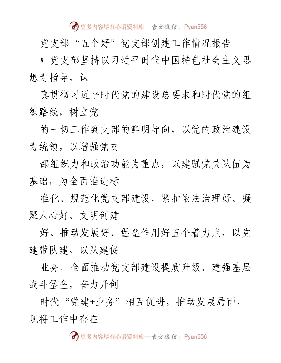 [工作总结] 党支部建设 - 党支部“五个好”创建工作情况及整改报告.docx_第1页