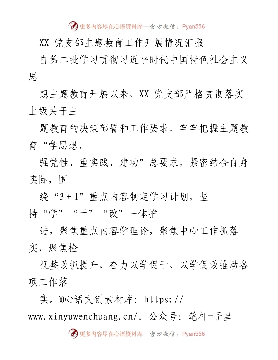 [工作总结] 党支部主题教育 - XX党支部主题教育工作开展情况汇报.docx_第1页