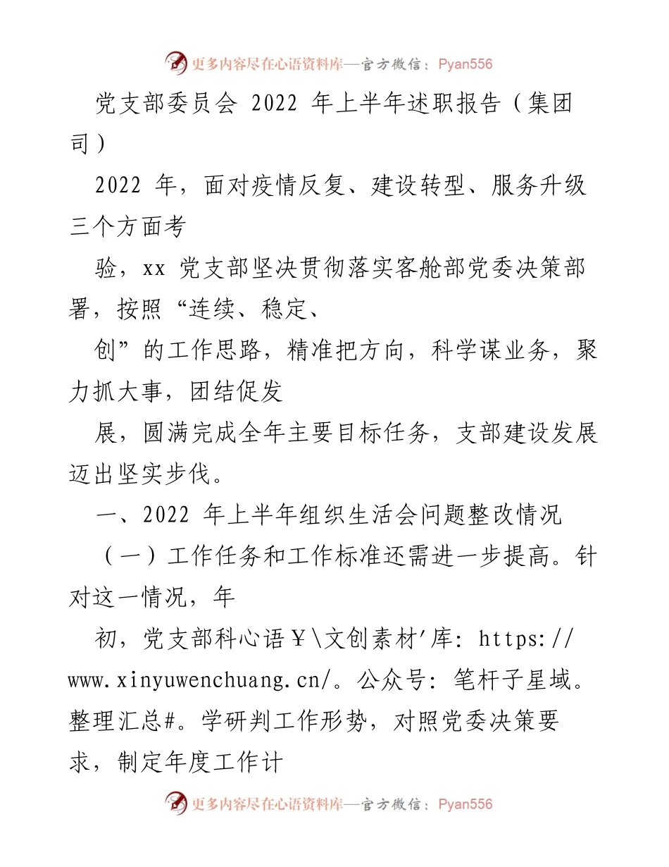 [工作总结] 党支部年度工作 - 2022年上半年党支部委员会述职报告总结.docx_第1页