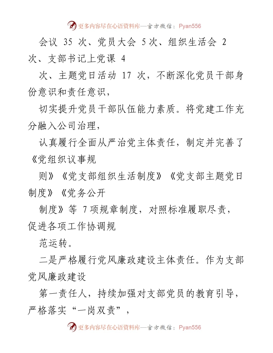 [工作总结] 公司党支部 - 党支部书记全面从严治党责任履行情况报告.docx_第2页