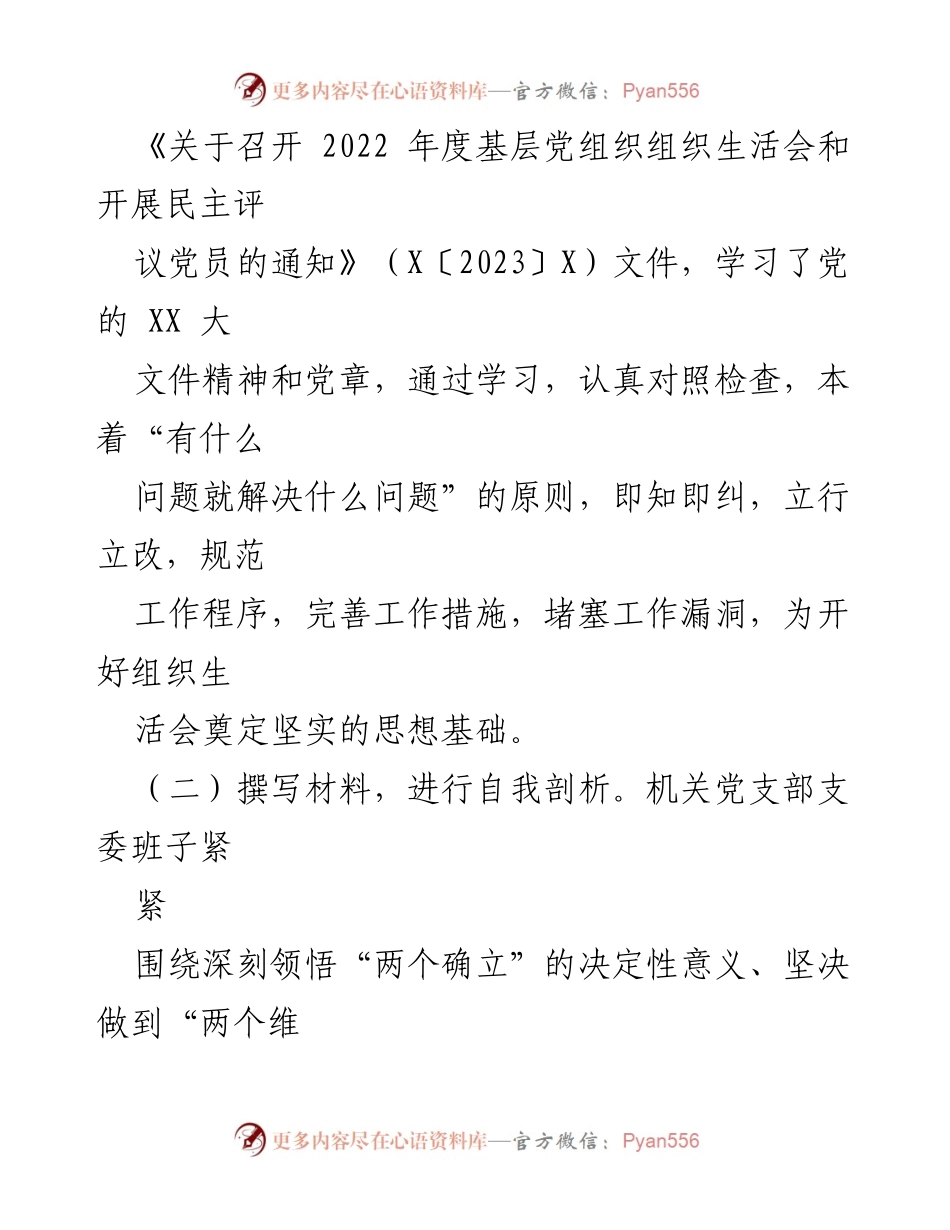 [工作总结] 党支部组织生活会 - 2022年度财政局机关党支部组织生活会及民主评议党员工作总结报告.docx_第2页