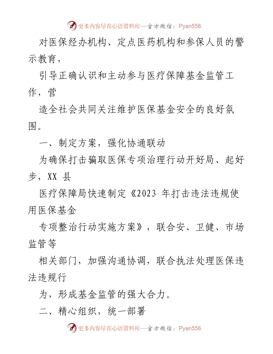 [工作总结] 医疗保障局 - 2023年XX县医保基金监管与打击骗保专项治理工作总结报告.docx_第2页