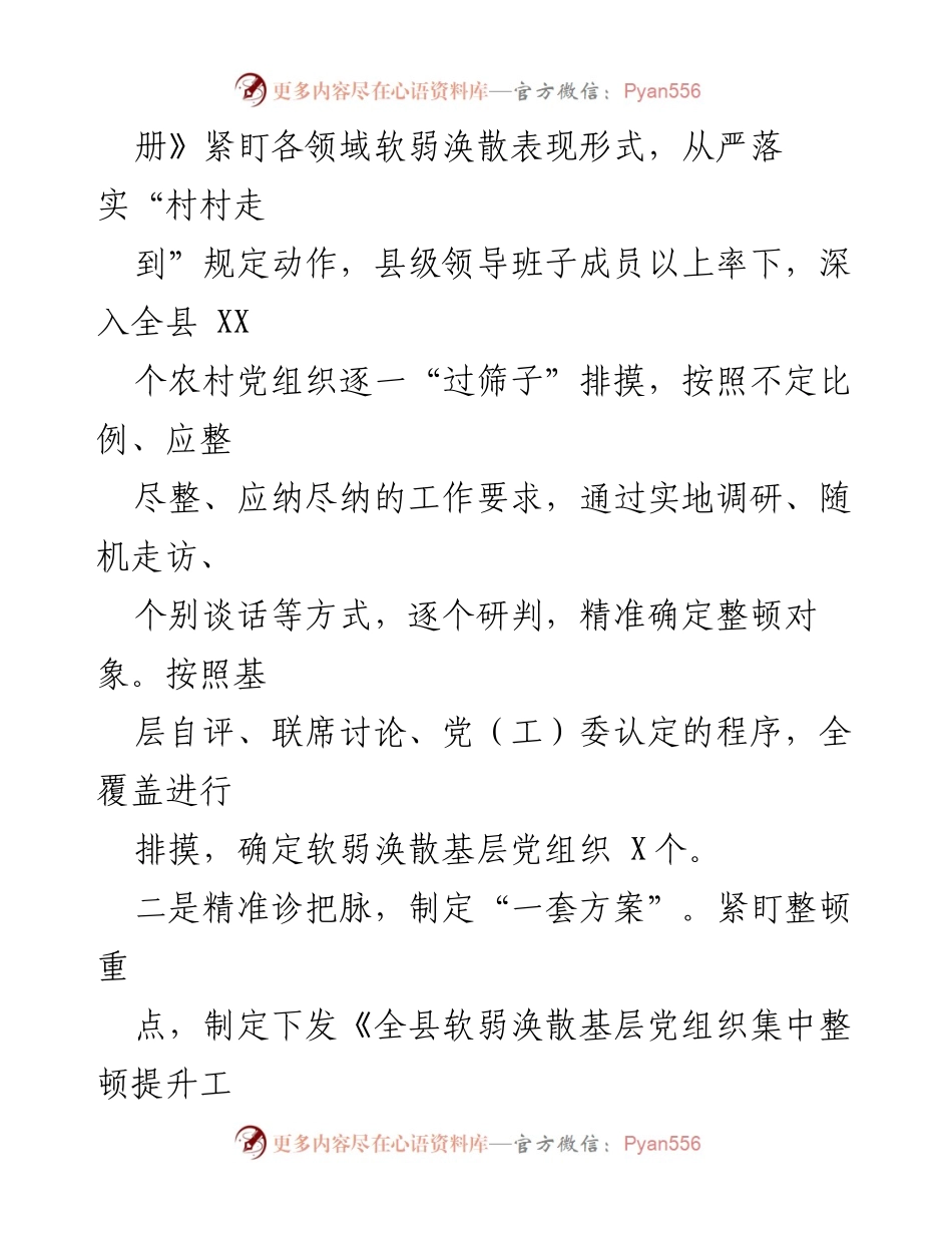 [工作总结] 党组织整顿 - X县软弱涣散基层党组织整顿提升工作经验交流总结.docx_第2页