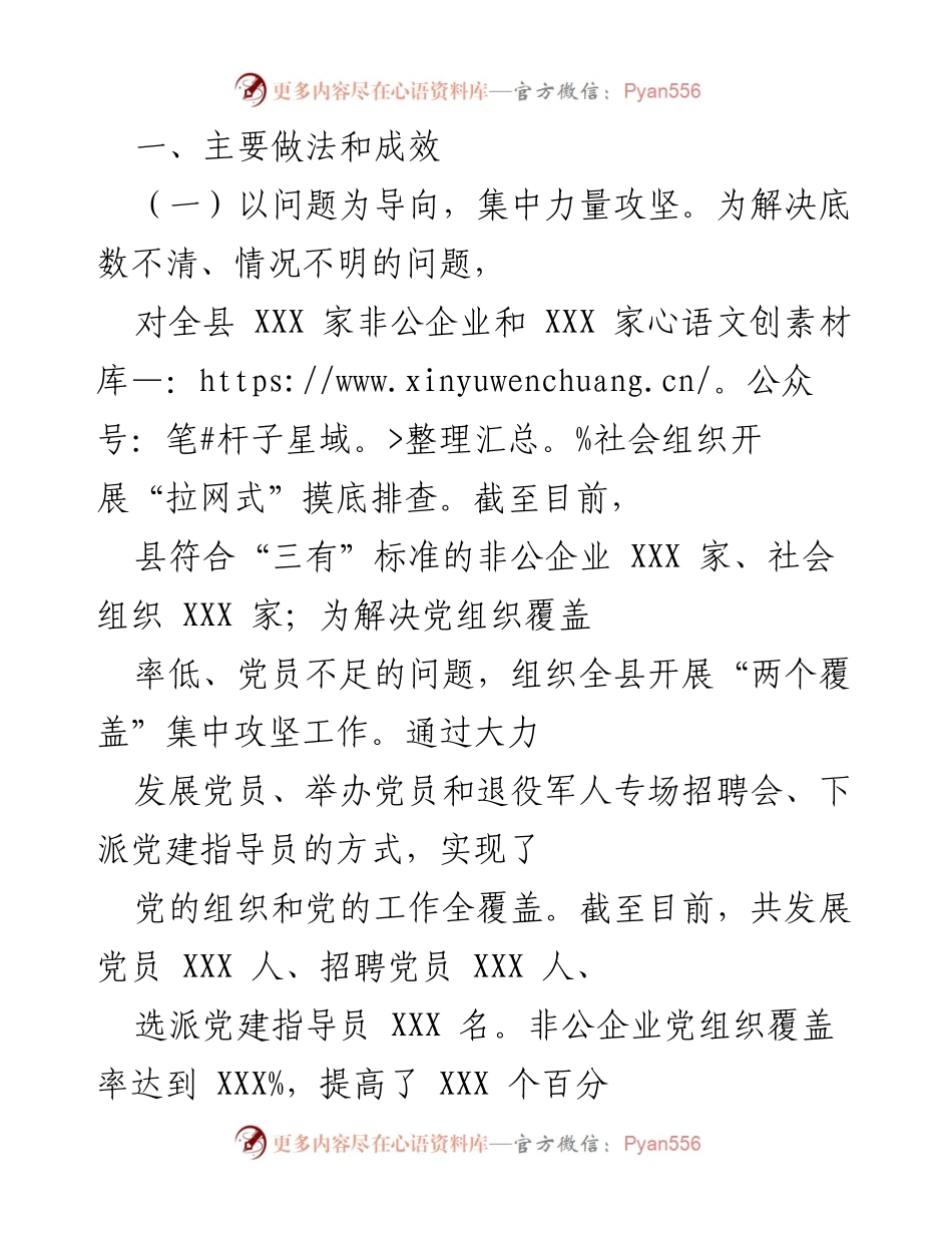 [工作总结] 党建工作推进会 - 加强党建引领，推动非公企业和社会组织发展.docx_第1页