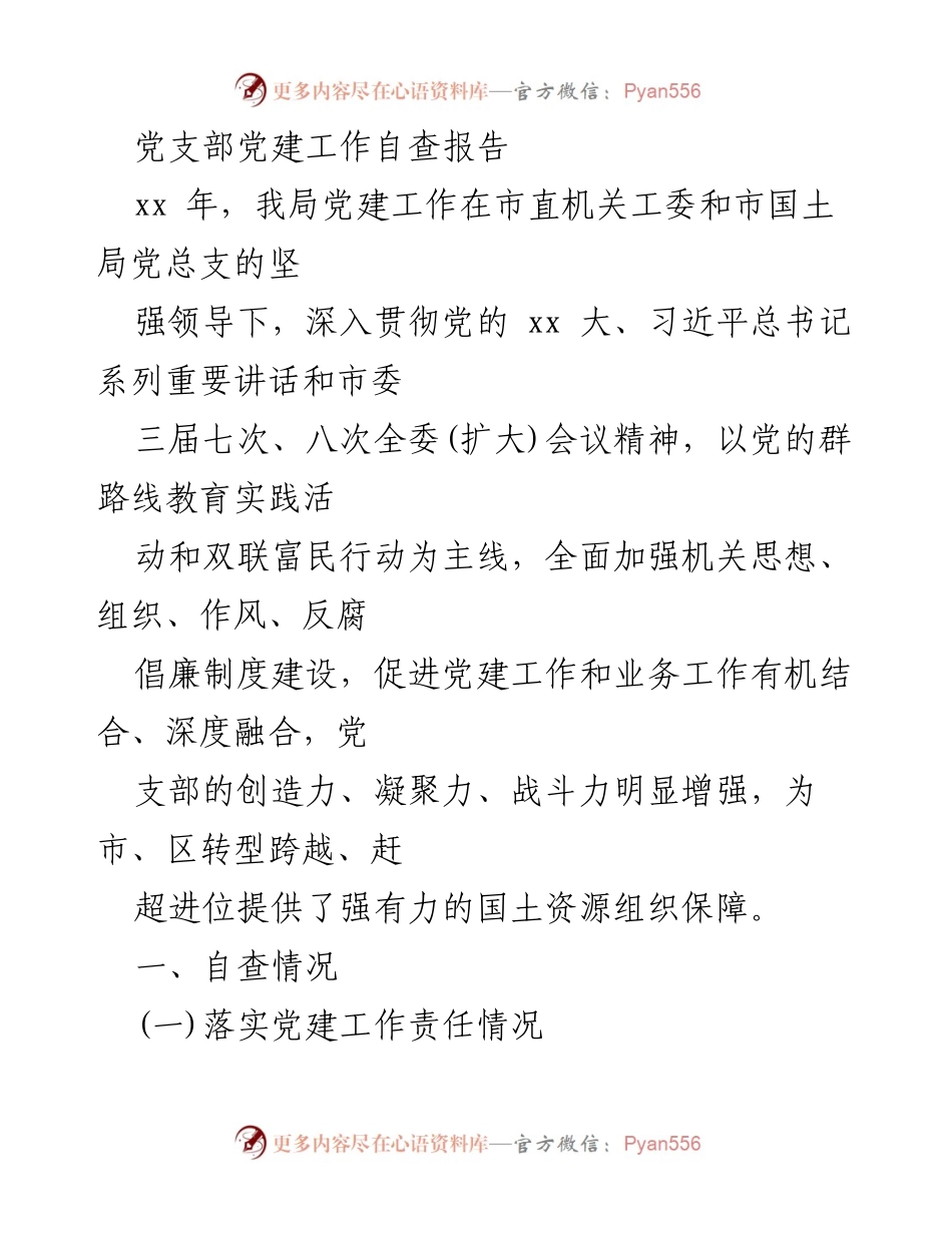 [工作总结] 党建工作自查 - 党支部党建工作自查报告.docx_第1页