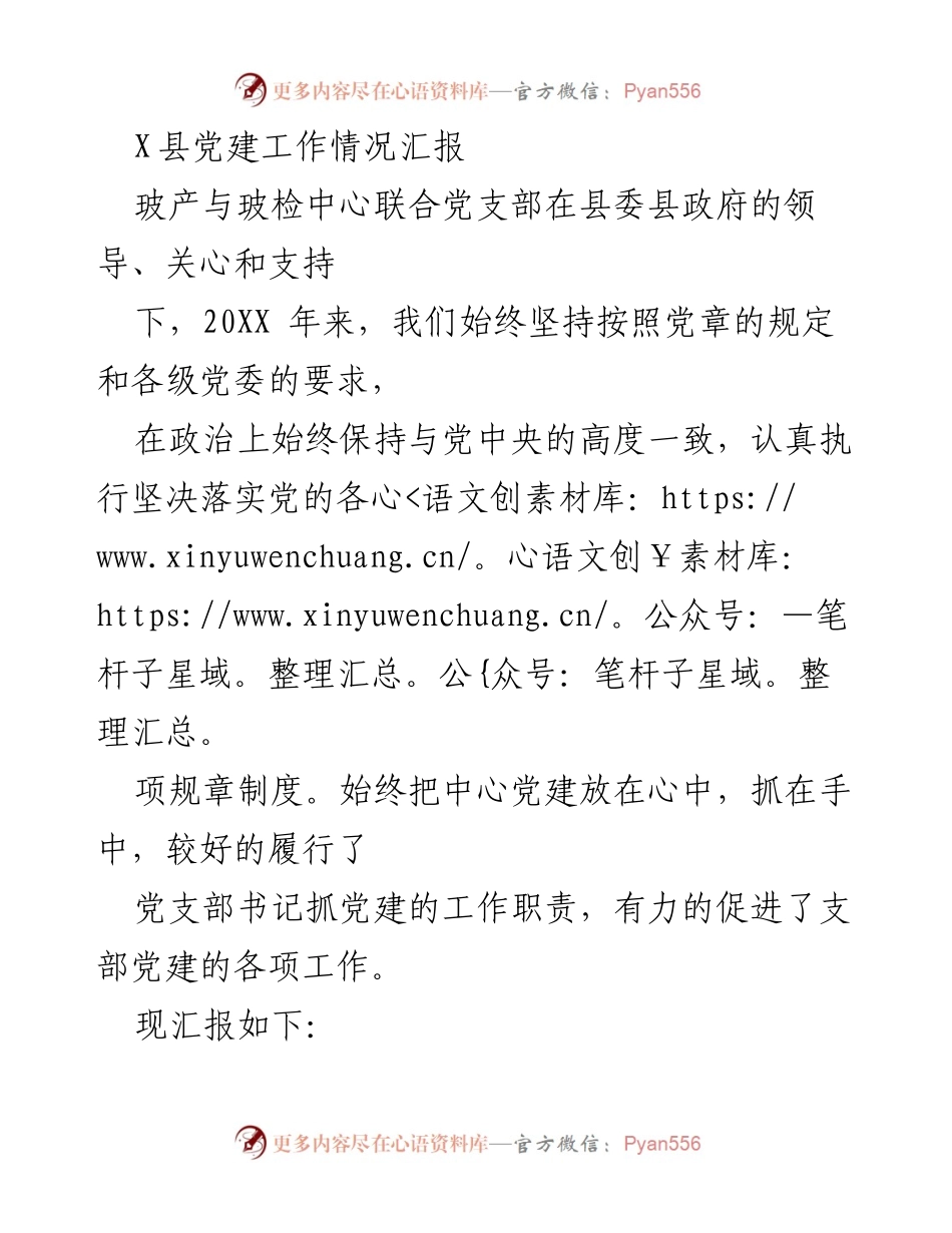 [工作总结] 党建工作汇报 - X县玻产与玻检中心党建工作情况总结.docx_第1页