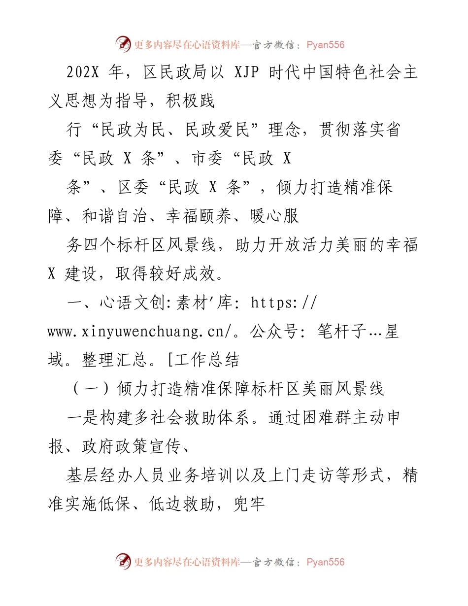 [工作总结] 区民政局年度工作 - 202X年区民政局工作总结与成效分析.docx_第1页