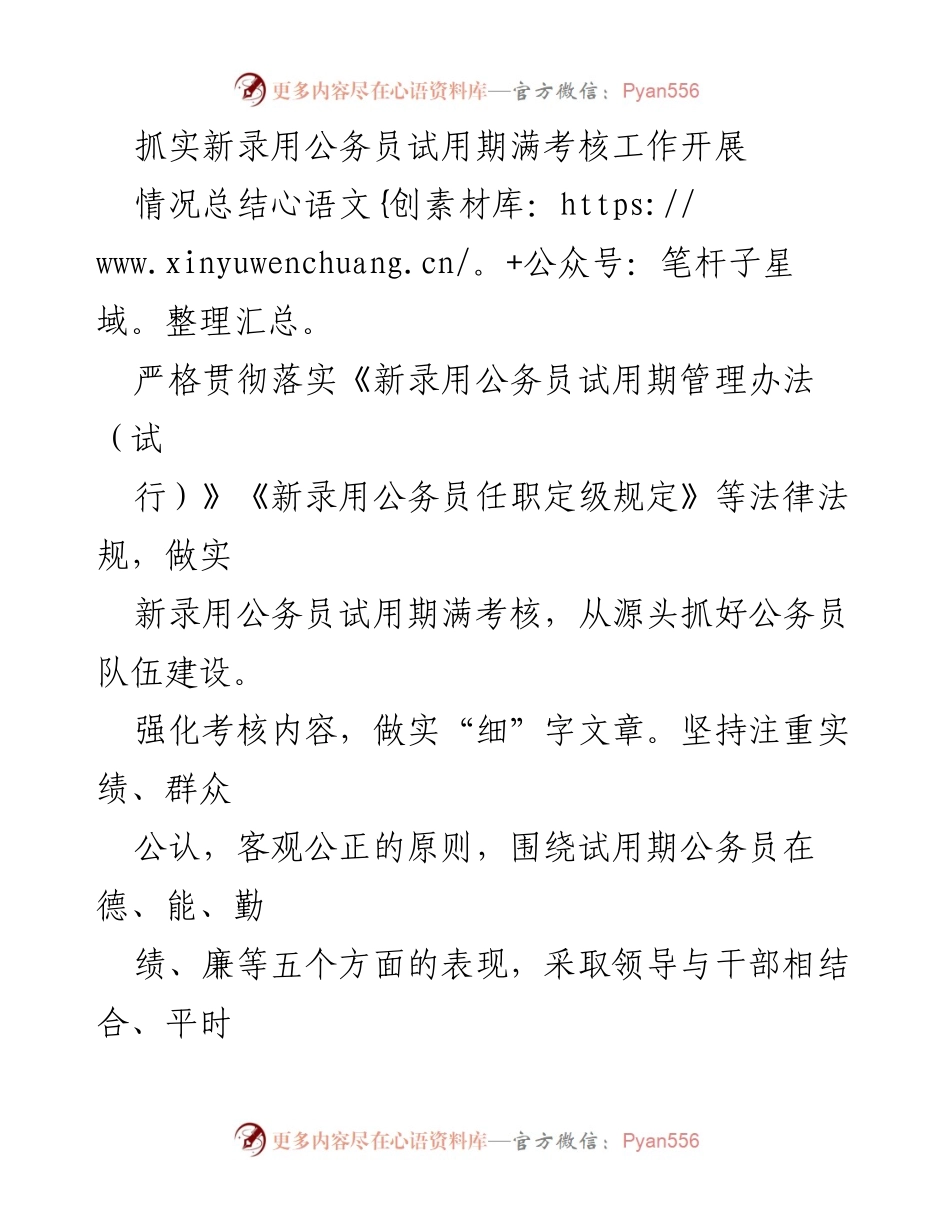 [工作总结] 公务员考核 - 新录用公务员试用期满考核工作情况总结.docx_第1页