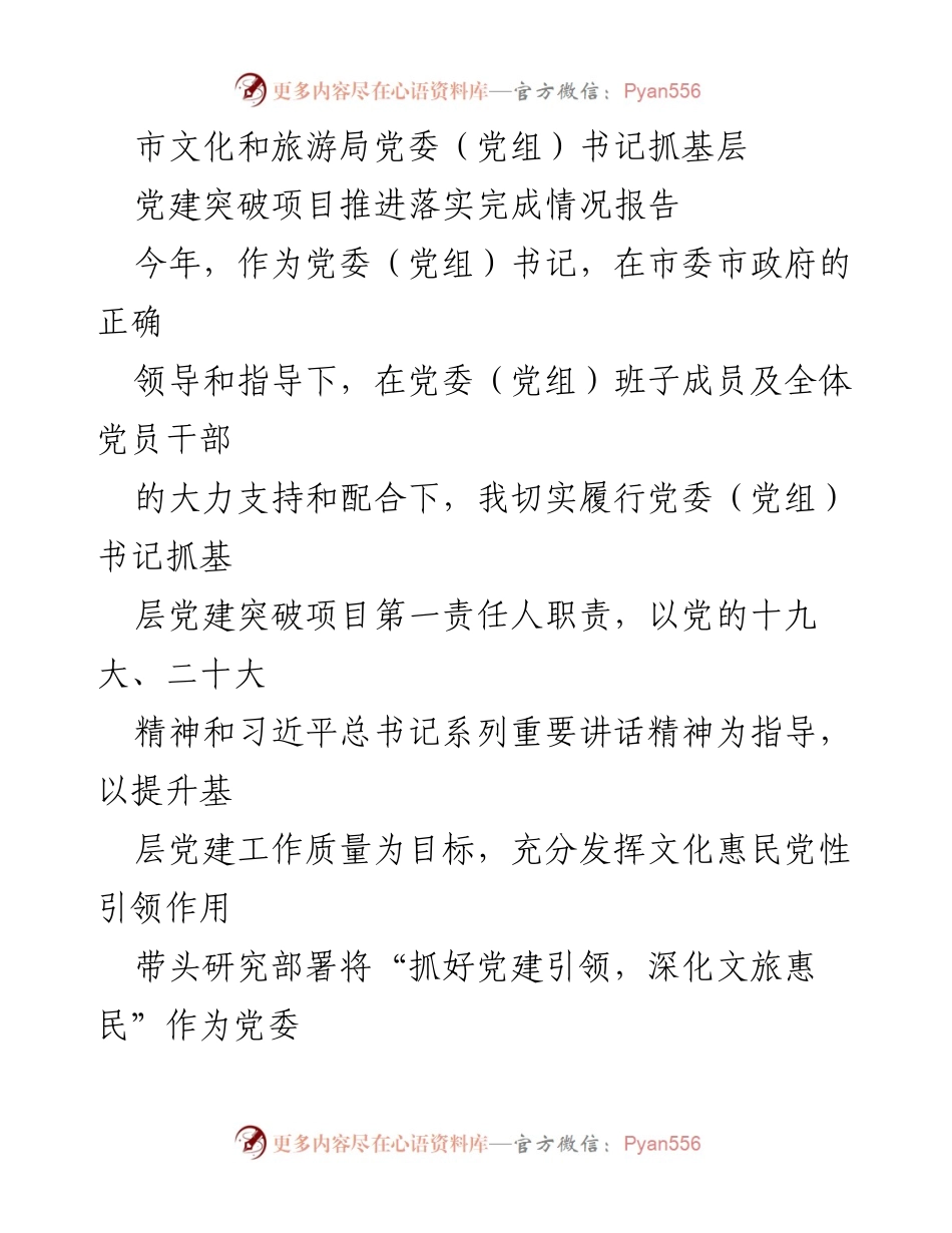 [工作总结] 党建项目推进 - 基层党建突破项目落实情况报告.docx_第1页