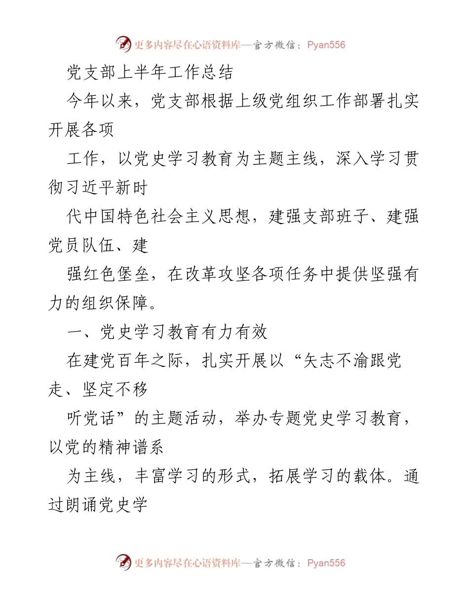 [工作总结] 党支部 - 2023年上半年党支部工作总结与成效分析.docx_第1页
