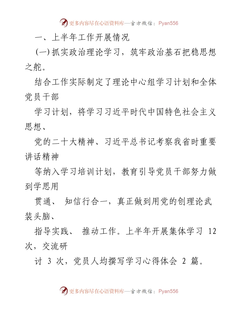 [工作总结] 党支部 - 2024年上半年党支部工作总结与成效分析_5.docx_第2页