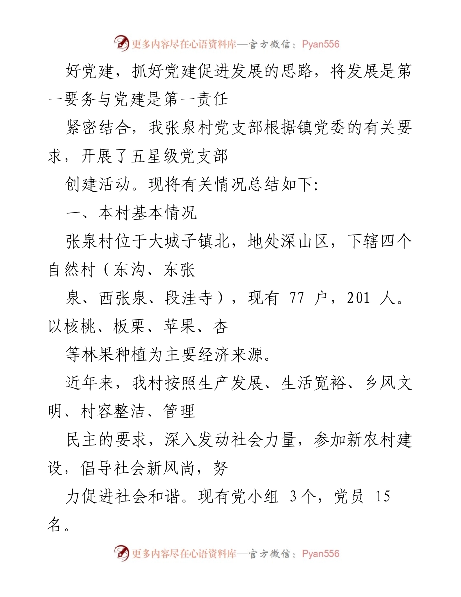 [工作总结] 党支部创建 - 张泉村五星级党支部创建工作总结_1.docx_第2页