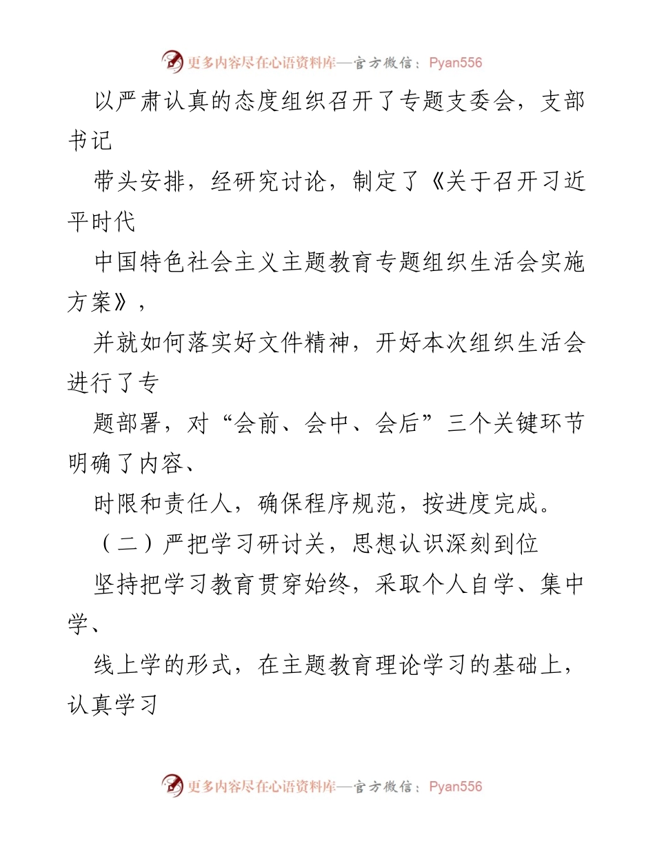 [工作总结] 党支部 - 党支部主题教育专题组织生活会开展情况报告.docx_第2页