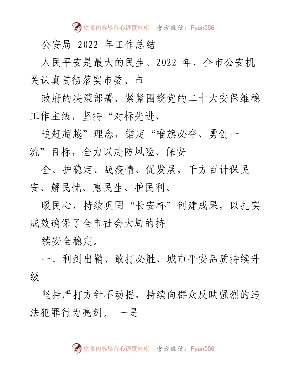 [工作总结] 公安局 - 2022年公安工作成效与社会安全保障总结.docx_第1页