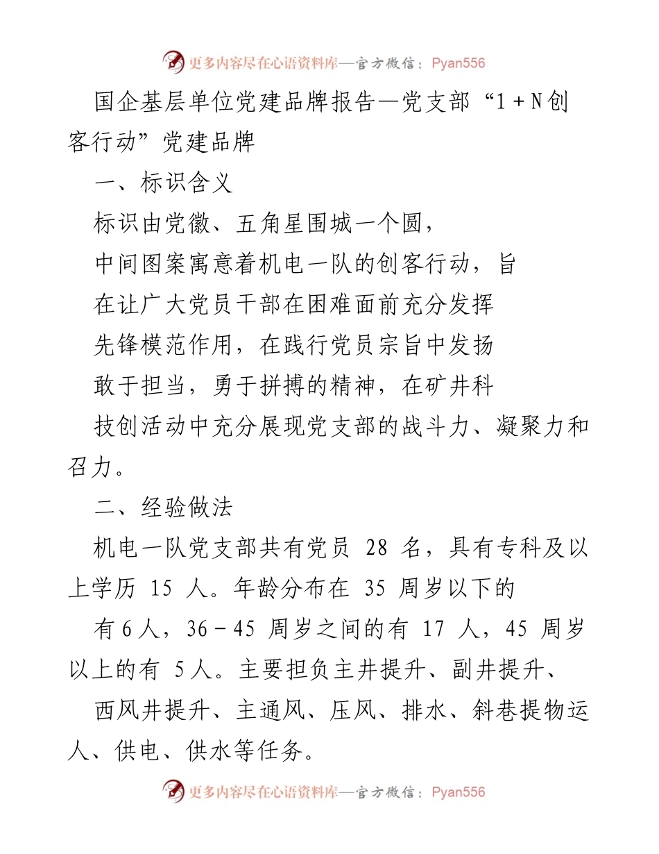 [工作总结] 党建活动 - _1+N创客行动_党建品牌创建经验总结.docx_第1页