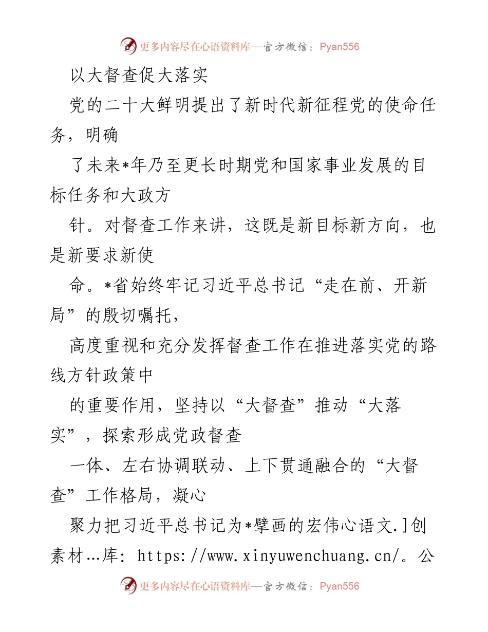 [工作总结] 党的二十大落实督查工作 - 以大督查推动党的方针政策落实.docx_第1页