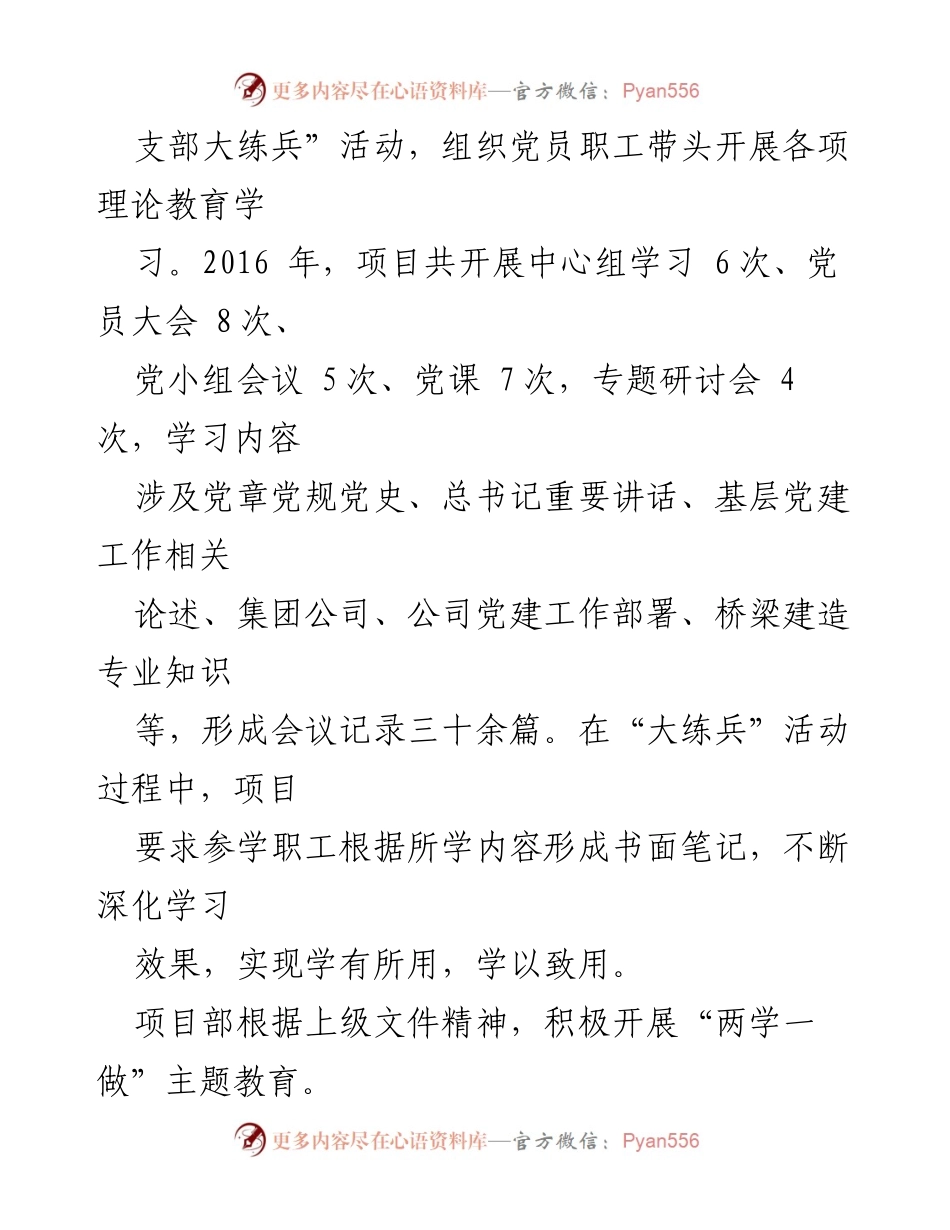 [工作总结] 党建活动 - 加强理论学习与实践应用，推动项目生产的党建工作总结.docx_第1页