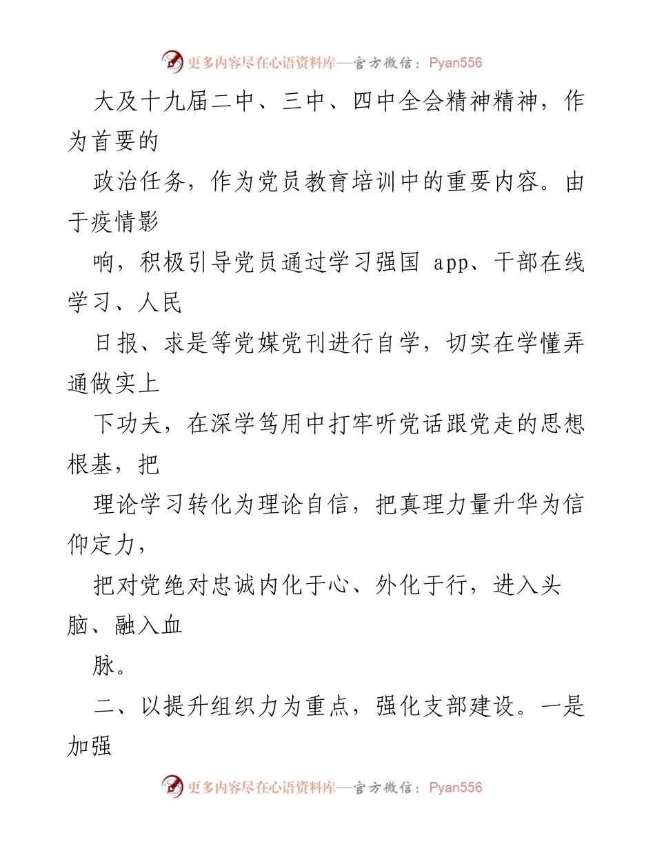 [工作总结] 党支部 - 2020年党支部年度党建工作总结.docx_第2页
