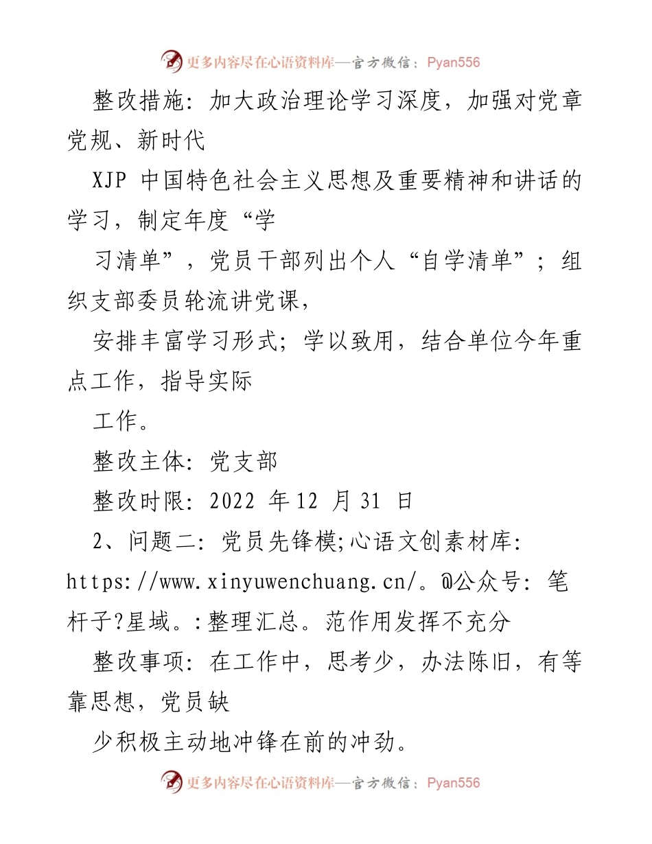 [工作总结] 党支部组织生活会 - 2021年度党支部组织生活会问题整改清单.docx_第2页