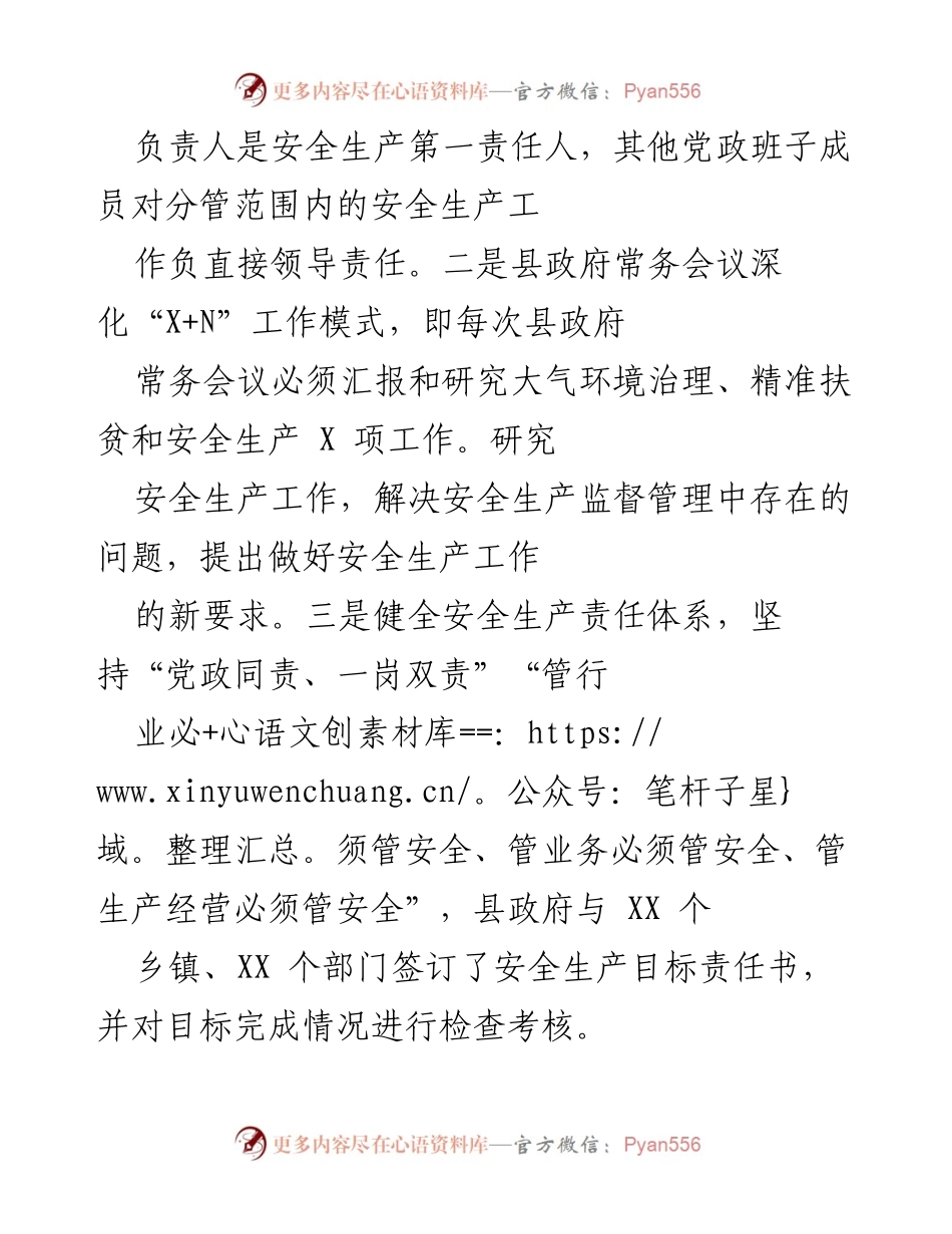 [工作总结] 全国安全生产月 - XX 县安全生产工作总结与落实情况报告.docx_第2页
