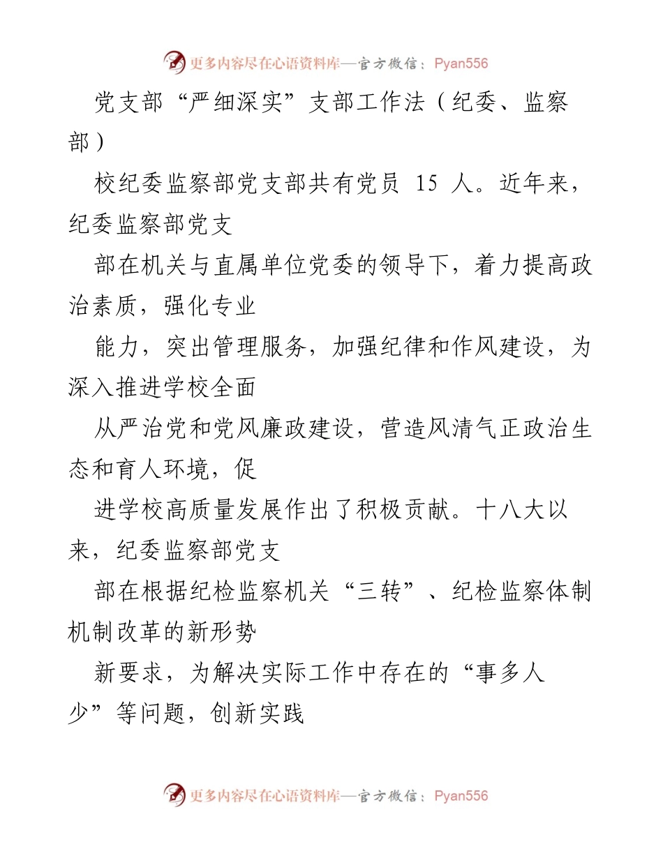 [工作总结] 党支部 - 纪委监察部“严细深实”工作法实践总结.docx_第1页