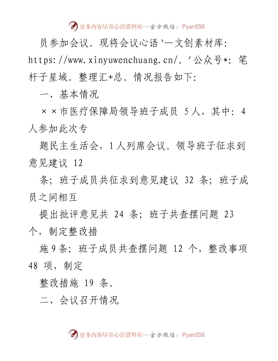 [工作总结] 医疗保障局 - XX市医疗保障局领导班子专题民主生活会召开情况报告.docx_第2页