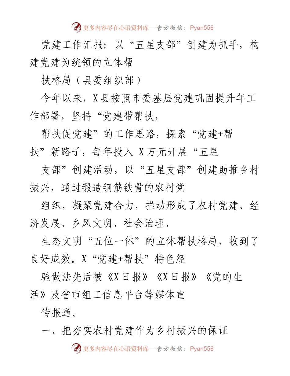 [工作总结] 党建工作汇报 - 以“五星支部”推动乡村振兴的实践与成效.docx_第1页